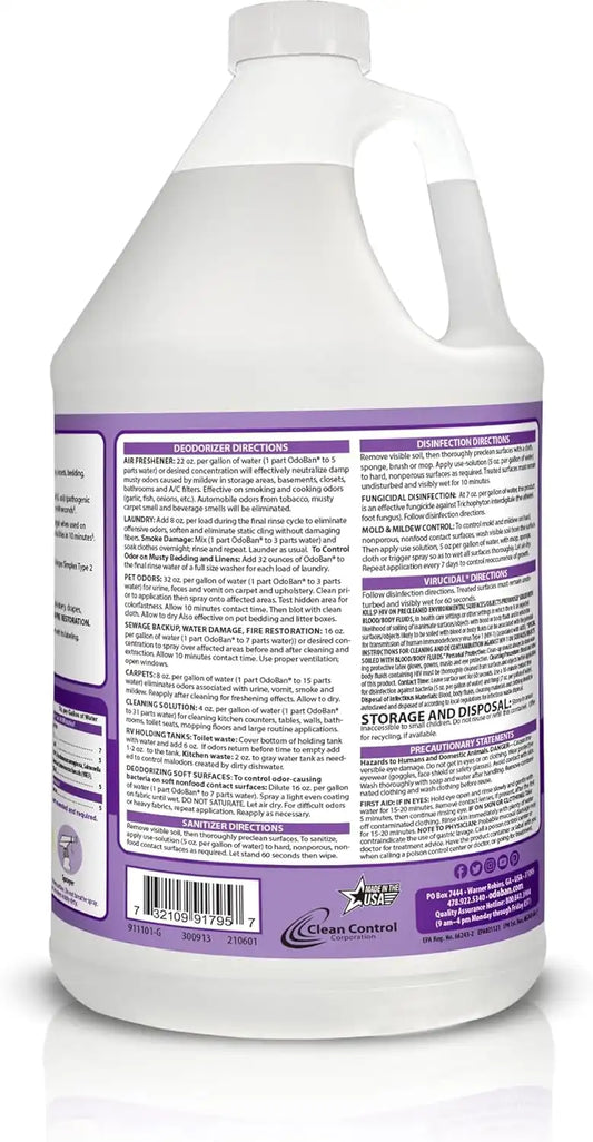 OdoBan Disinfectant Concentrate and Odor Eliminator, Made in the USA, Lavender Scent, 1 Gallon