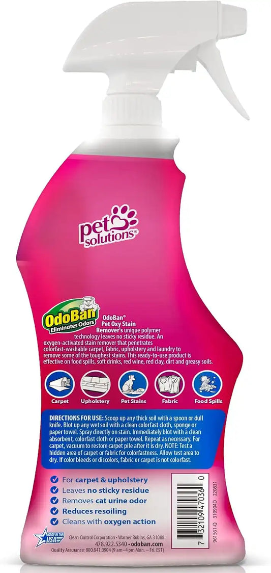OdoBan Pet Solutions Oxy Stain Remover, Pet Stain Eliminator, Made in the USA, 10-Pack, 32 Ounce Spray Each