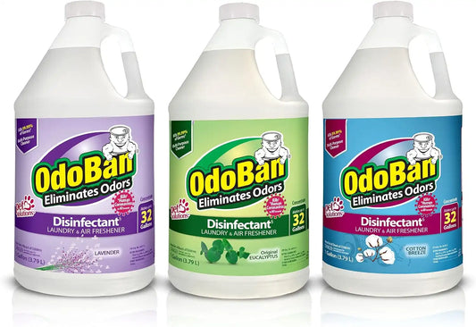 OdoBan Multipurpose Cleaner Concentrate Scent Assortment, 3 Gal (1 Each Original Eucalyptus, Lavender, Cotton Breeze)