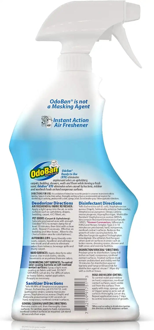 OdoBan Ready-to-Use Disinfectant and Odor Eliminator, Made in the USA, Fresh Linen Scent, Set of 3, 2 Spray Bottles, 32 Ounces Each and 1 Gallon Concentrate