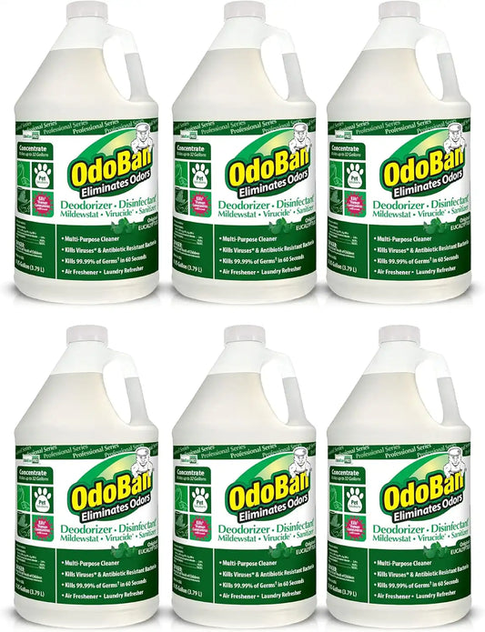 OdoBan Professional Disinfectant and Odor Eliminator Concentrate, 6-Pack, 1 Gallon Each, Original Eucalyptus Scent