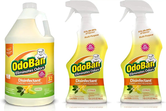 OdoBan Ready-to-Use Disinfectant and Odor Eliminator, Made in the USA, Citrus Scent, Set of 3, 2 Spray Bottles, 32 Ounces Each and 1 Gallon Concentrate