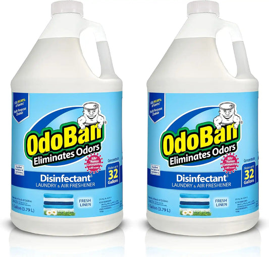 OdoBan Disinfectant Concentrate and Odor Eliminator, Made in the USA, Fresh Linen Scent, 2 Gallons