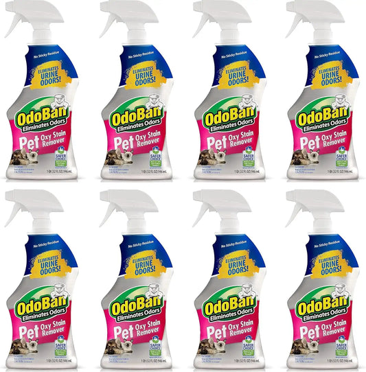 OdoBan Pet Solutions Oxy Stain Remover, Pet Stain Eliminator, Made in the USA, 8-Pack, 32 Ounce Spray Each