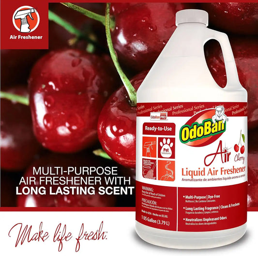 OdoBan Professional Series Ready-to-Use Air Cherry Liquid Air Freshener, Made in the USA, Cherry Scent, 4-Pack, 1 Gallon Each