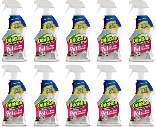 OdoBan Pet Solutions Oxy Stain Remover, Pet Stain Eliminator, Made in the USA, 10-Pack, 32 Ounce Spray Each
