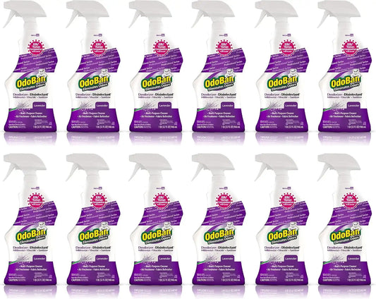 OdoBan Professional Disinfectant and Odor Eliminator Ready-to-Use Spray, Made in the USA, Lavender Scent, 12-Pack, 32 Ounces Each