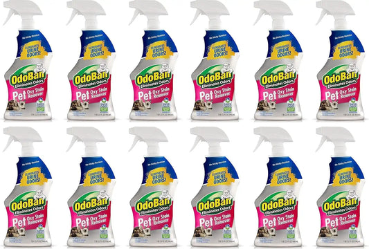 OdoBan Pet Solutions Oxy Stain Remover, Pet Stain Eliminator, Made in the USA, 12-Pack, 32 Ounce Spray Each