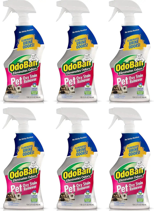 OdoBan Pet Solutions Oxy Stain Remover, Pet Stain Eliminator, Made in the USA, 6-Pack, 32 Ounce Spray Each